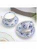 Porcelain Blue Flower 2 Cups 2 Saucers W/ Gift Box 